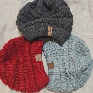 C.C Cozy Knit Beanies in Charcoal, Crimson, and Sky Blue